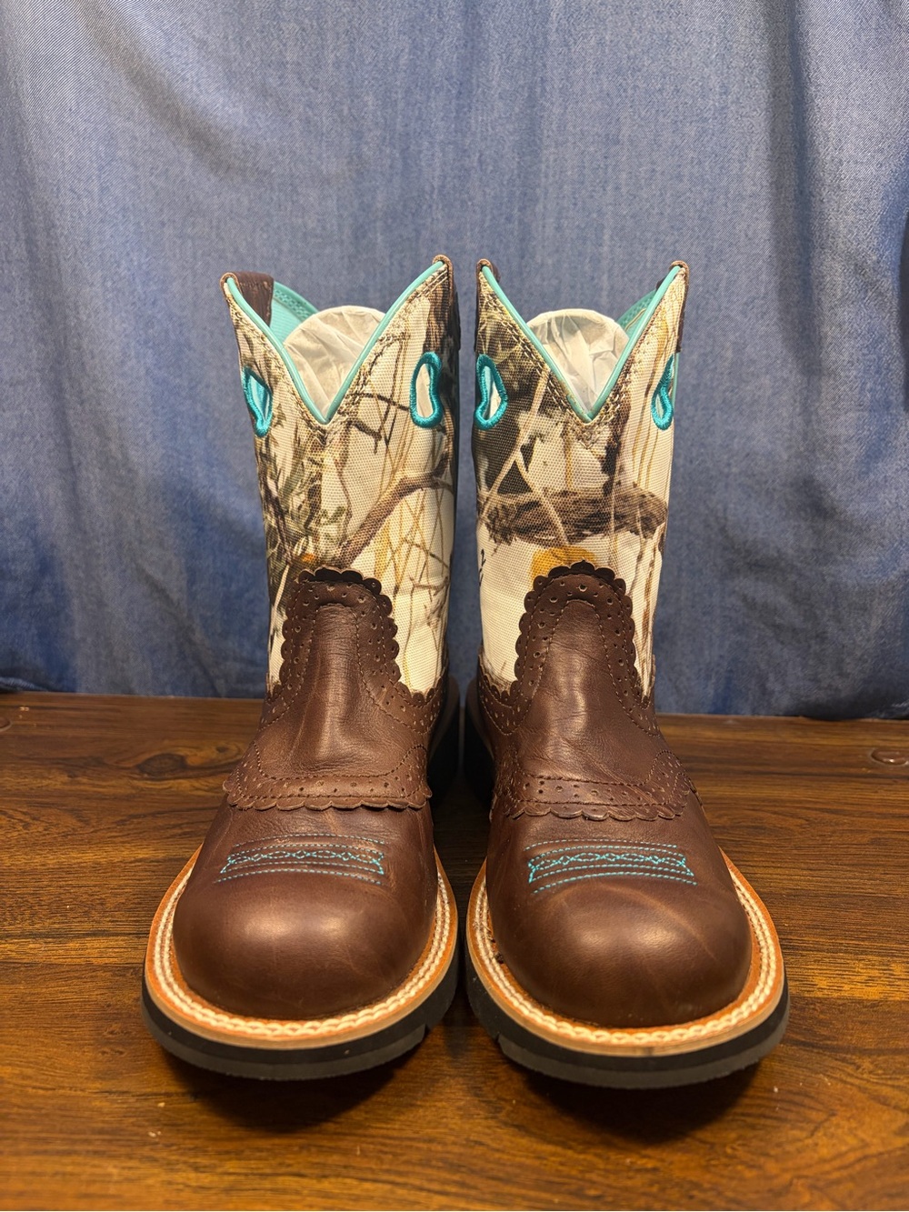 Ariat Fatbaby Womens 6B Camo Brown Leather Turquoise Western Cowgirl Boots
